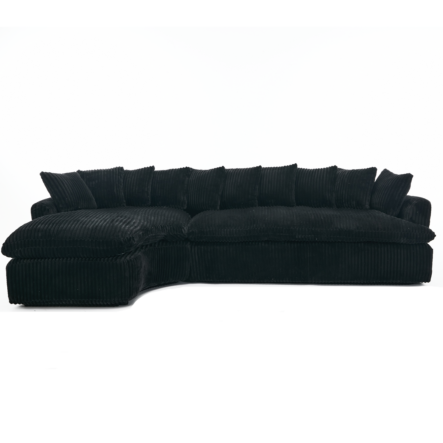 NEW 127''  Large Sectional Sofa ,Elegant Curved Design ,High-Resilience Foam ,Ten Back Cushions,L-Shape Left Sofa,No Assembly  Required , (Black-Soft Corduroy Fabric)