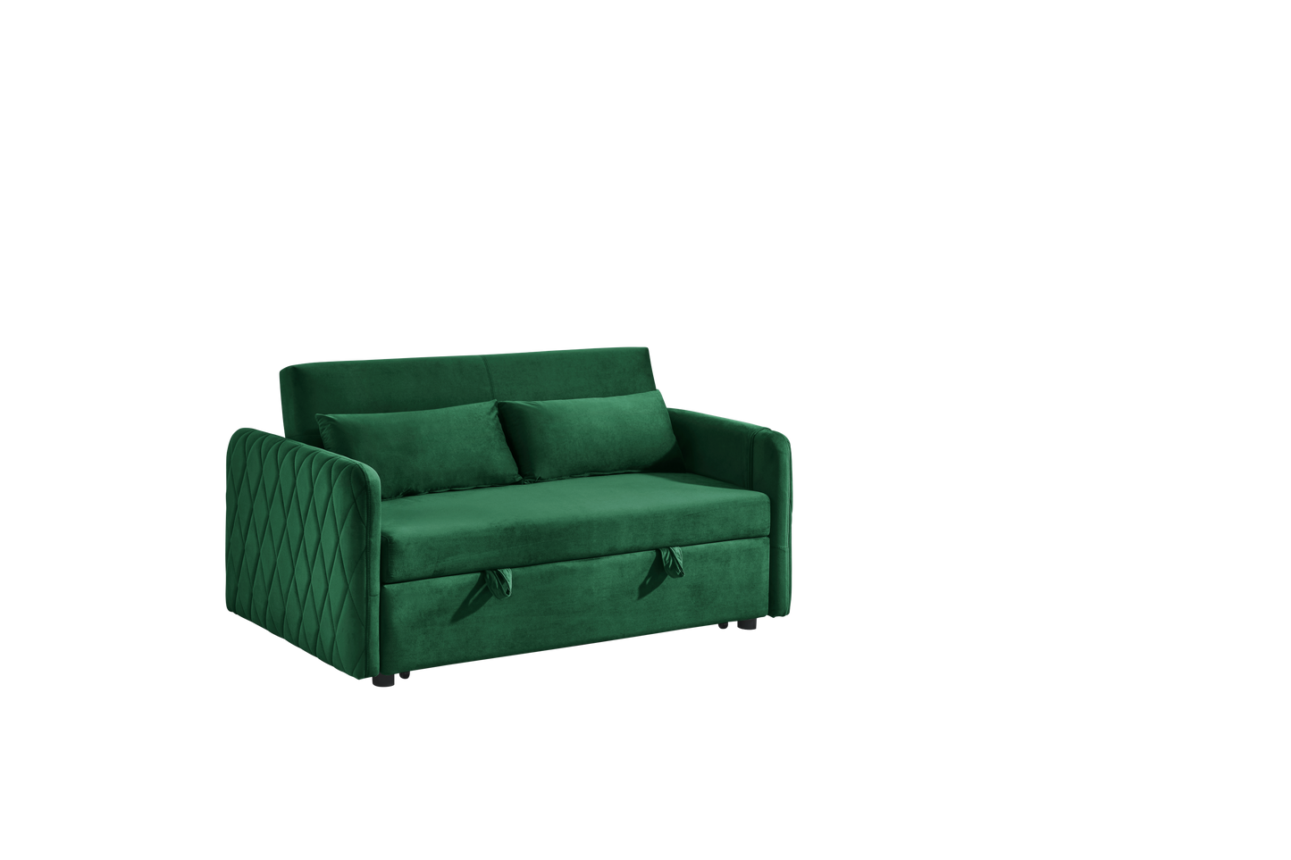 NEW 55' Modern Convertible Velvet Loveseat Sofa Bed with 2 Detachable Pockets Pull Out Bed 2 Pillows Adjustable Backrest Grid Design Armrests