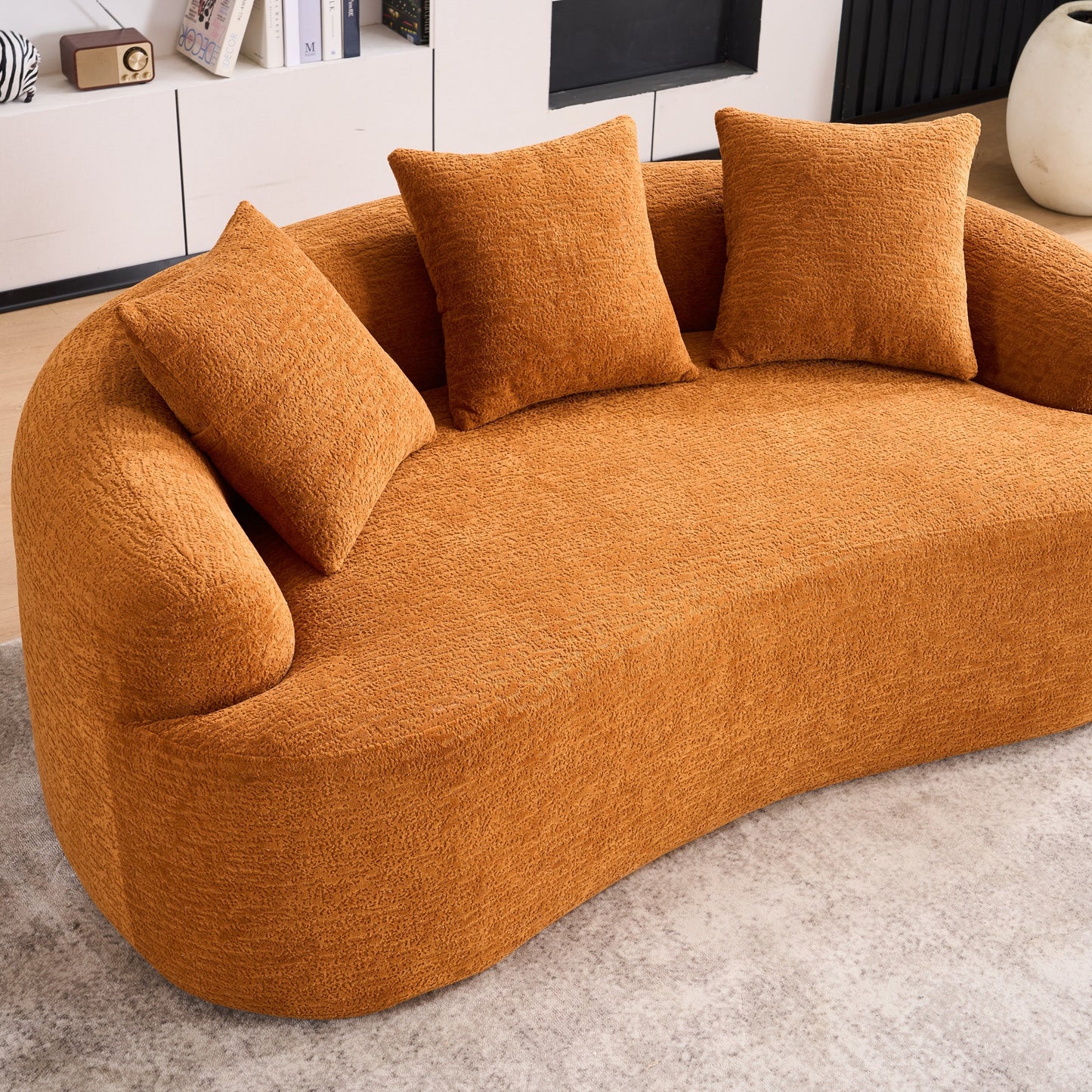 NEW Orange Curved Loveseat Full Compression Sponge Sofa 30D Chenille Couch