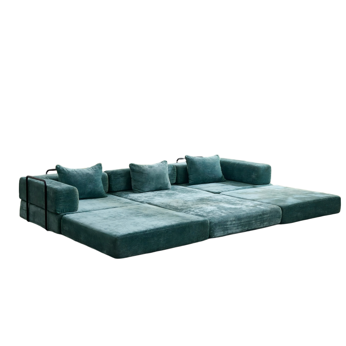 NEW Dark Green Chenille Fabric Compression Convertible Floor Sofa Bed