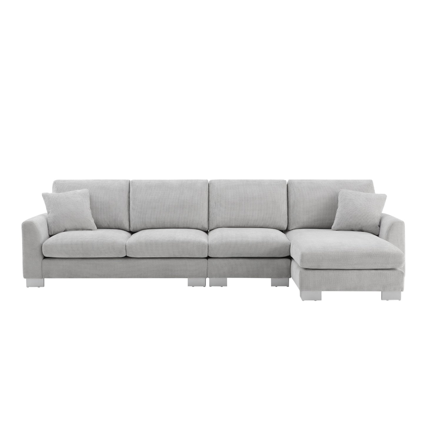 NEW Chenille Fabric Light Gray Modern Oversized L-Shaped Sectional Sofa with Chaise and Pillows