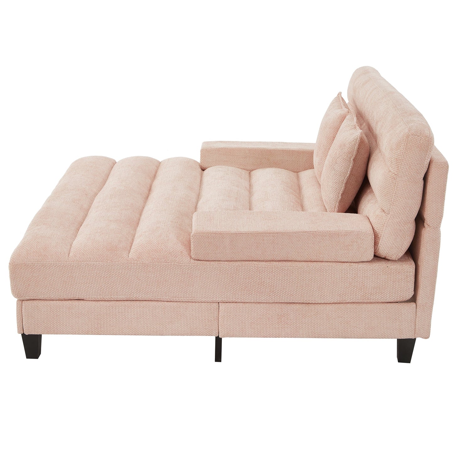 NEW Modern Pink Chenille Upholstered 57.1’ Chaise Lounge Sofa Bed with Adjustable Backrest and LED Light Strip