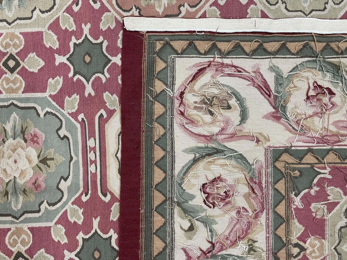 USED Square Aubusson Rug 9x9, Panel Design, European French English Carpet, Wool