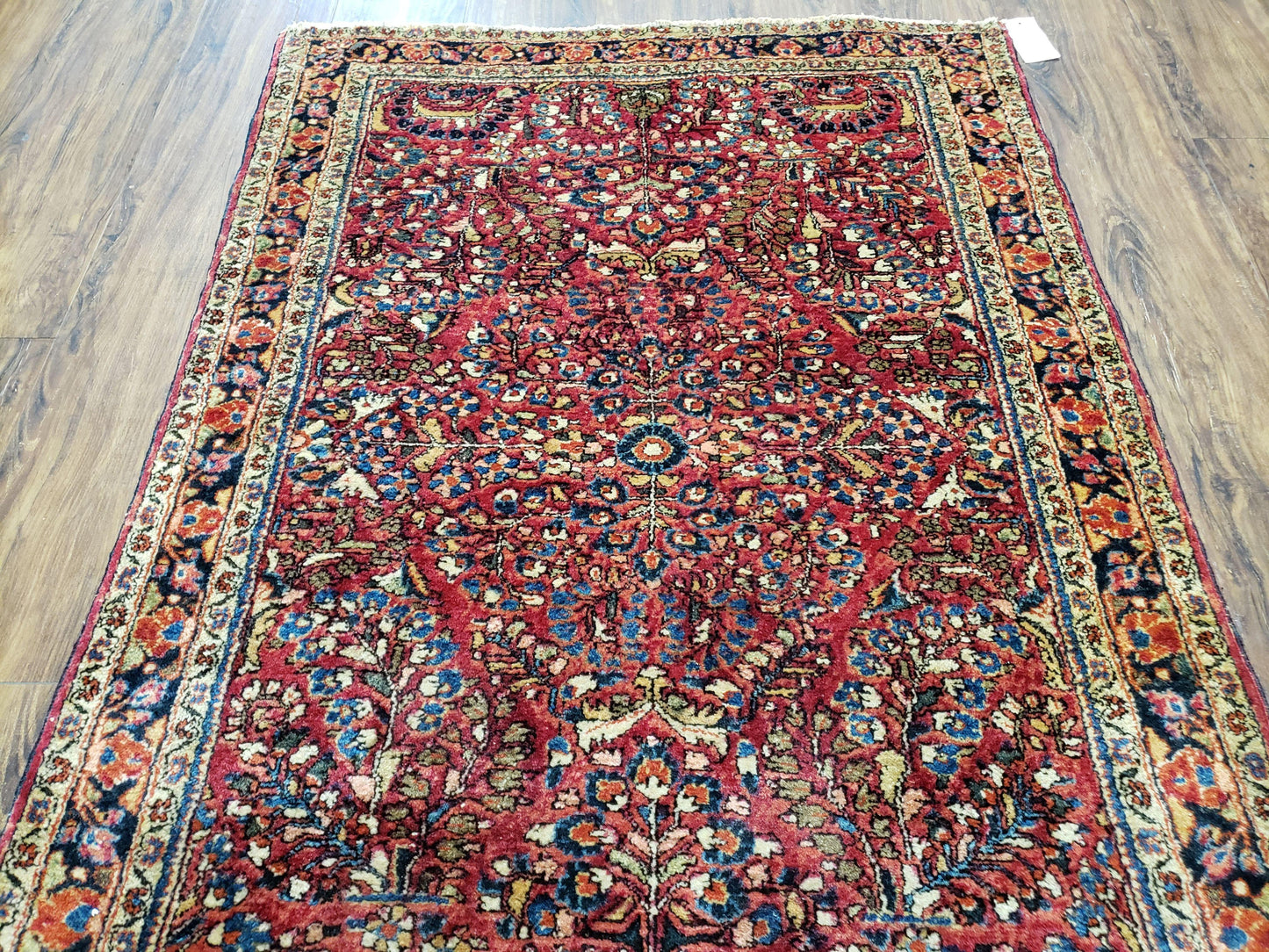 USED Antique Persian Sarouk Rug, Red, Allover Floral Pattern, Hand-Knotted, Wool, 3'4" x 4'10"