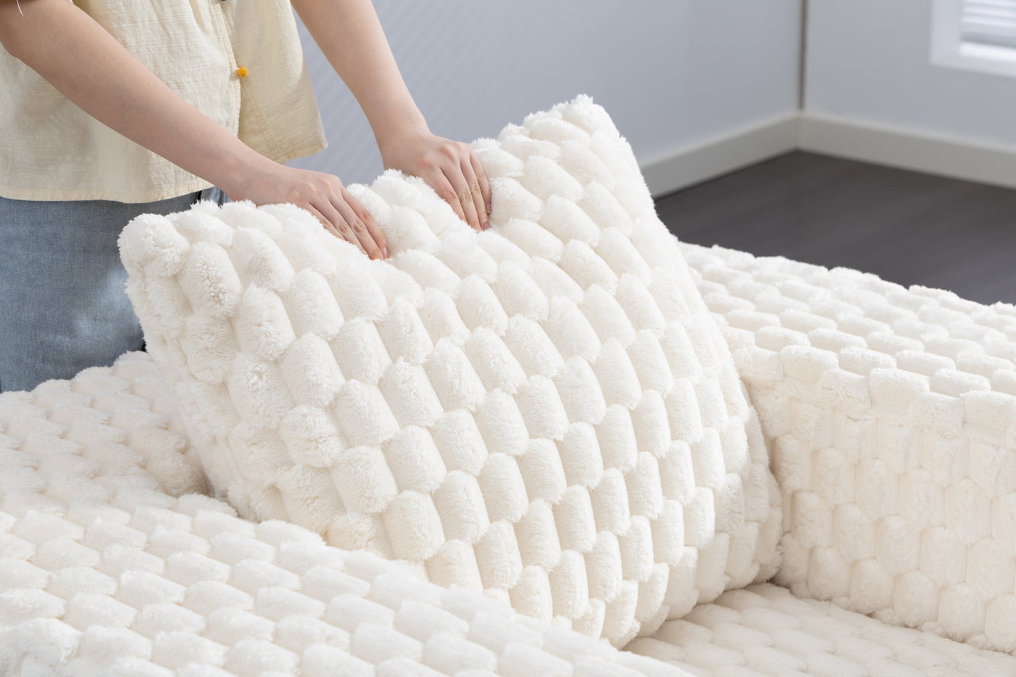 NEW Lingge Corduroy Compression Sofa with Ottoman