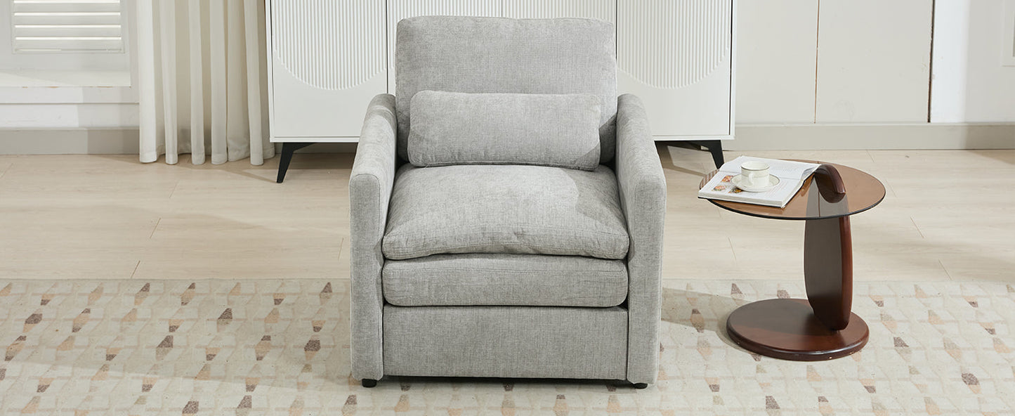 NEW Light Grey Chenille Cozy Upholstered Oversized Comfy Cloud Double Cushion Single Armchair Sofa
