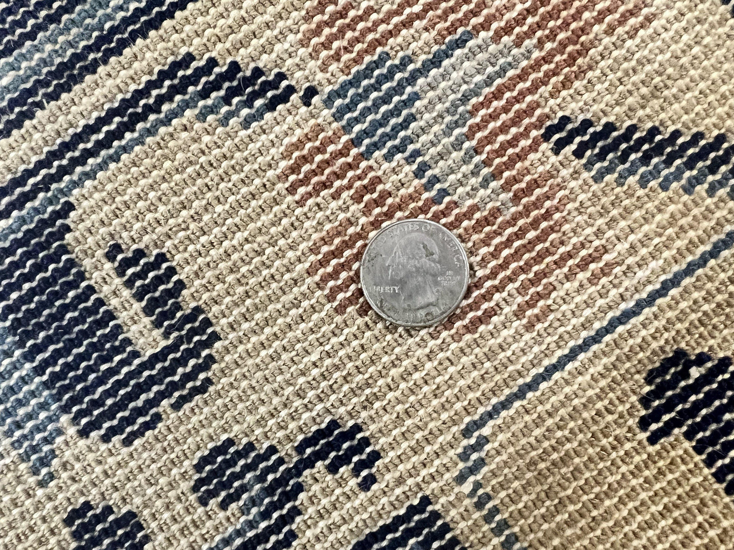 USED Chinese Peking Rug 4x6, Wool Hand Knotted Handmade Vintage Semi Antique Carpet, Semi Open Field, Light Peach & Navy Blue, Art Deco Rug