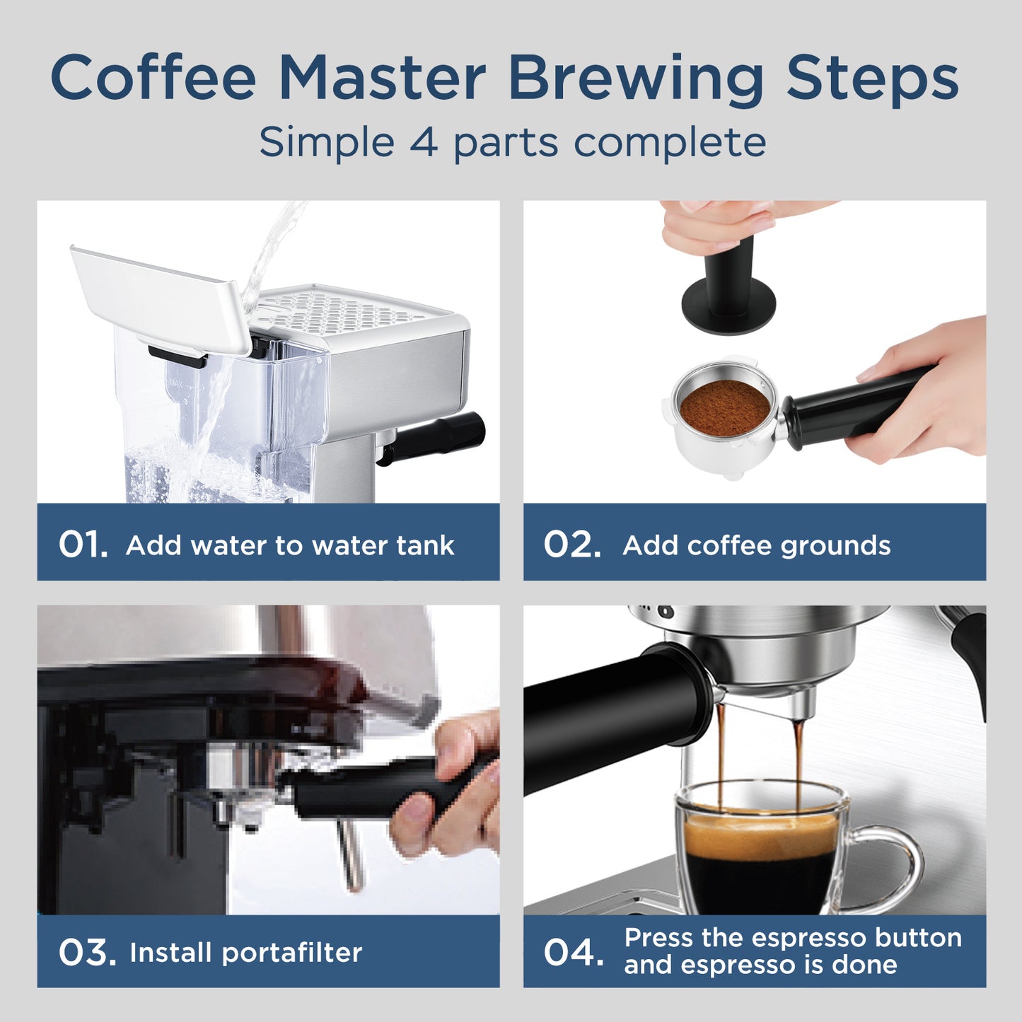 NEW Geek Chef 20 Bar Stainless Steel Espresso Maker Machine For Latte Cappuccino Macchiato