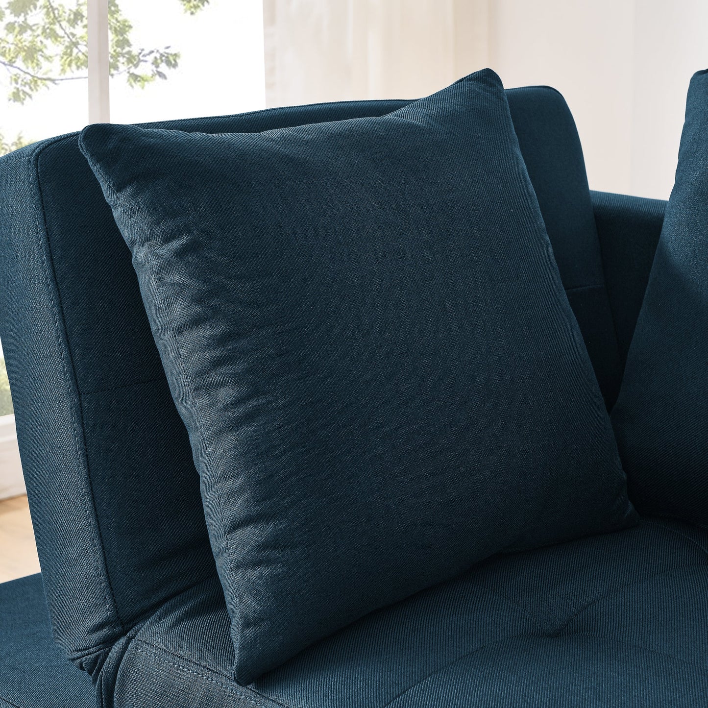 NEW Modern Blue Linen Fabric Convertible Sleeper Adjustable Backrest Couch Chair Recliner with Pullout Sofa Bed and Wheels