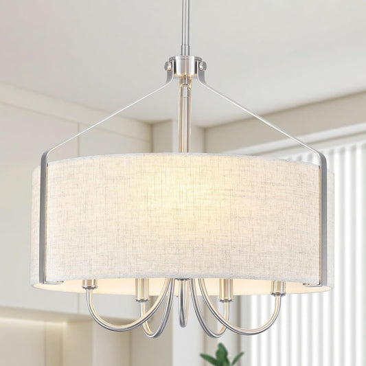 NEW 5 Light Drum Chandelier 18 Inch Brushed Nickel Fixture