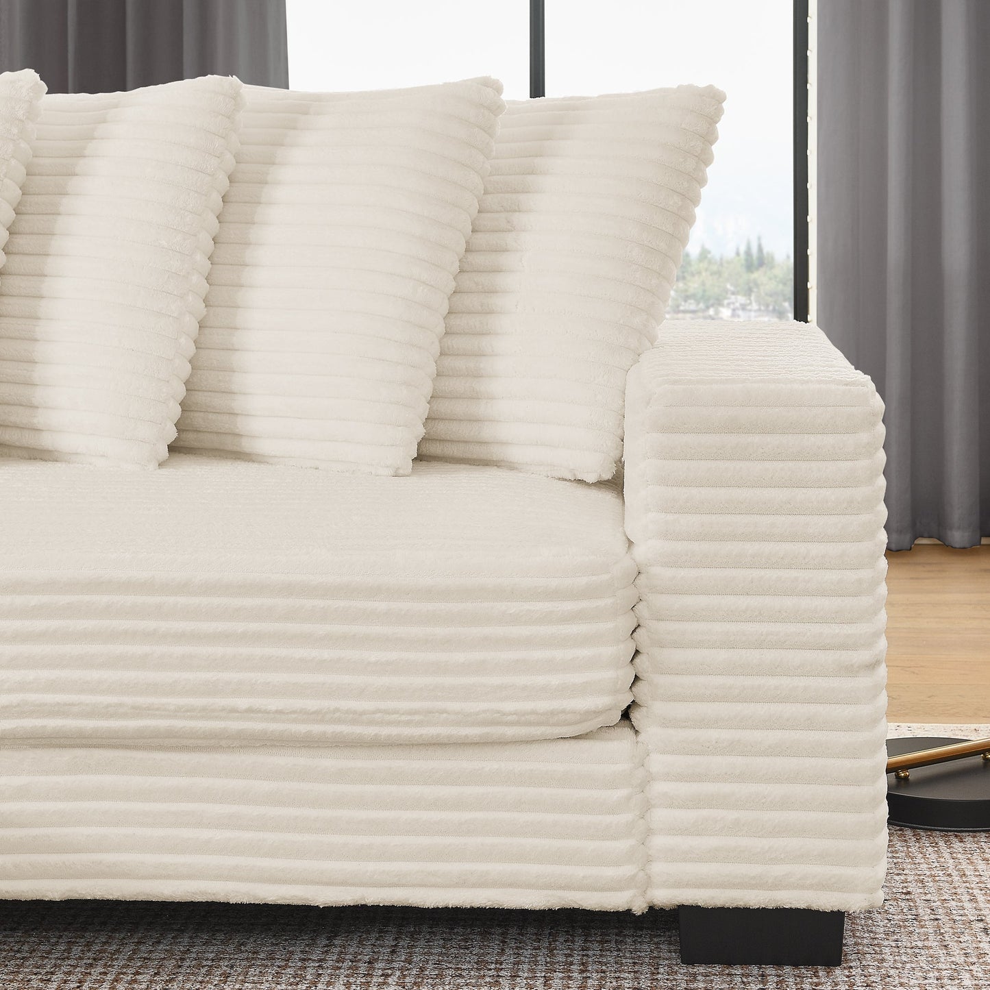 NEW Corduroy Tufted Upholstered Sleeper Sectional Sofa, L-Shaped Modular Convertible Sofa , Can freely change the position of the footrests-Beige(Assembly is required)
