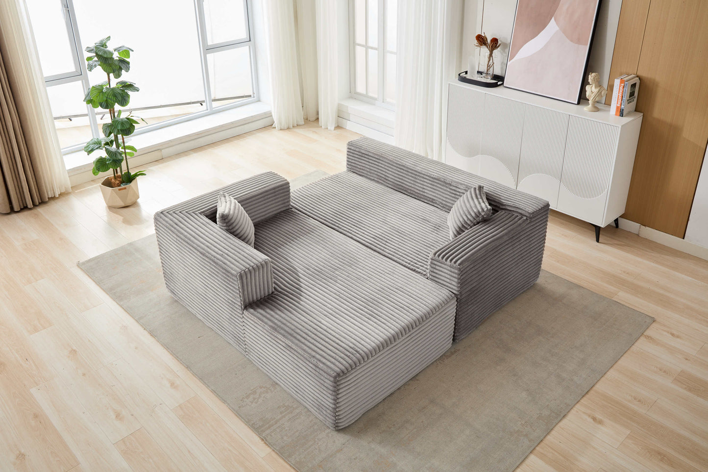NEW Grey Compression Sectional Couch Boneless L Shape Sofa