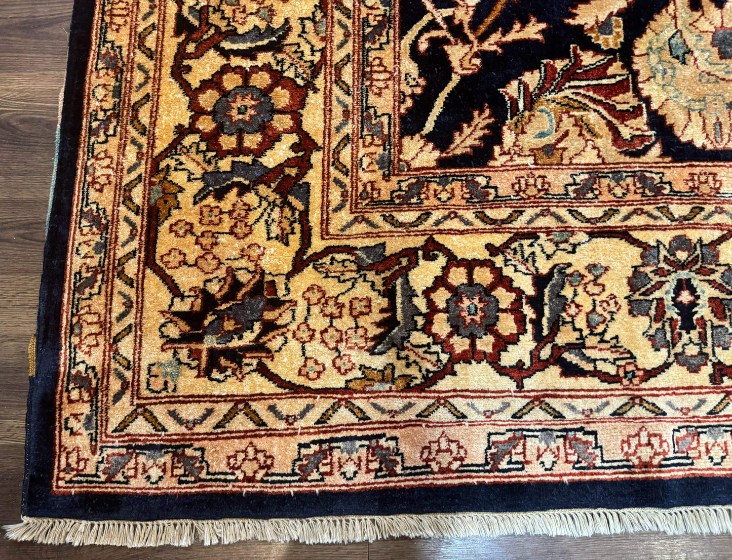 USED Pak Persian Bidjar Rug 10x13, Midnight Blue and Tan Pakistani Carpet