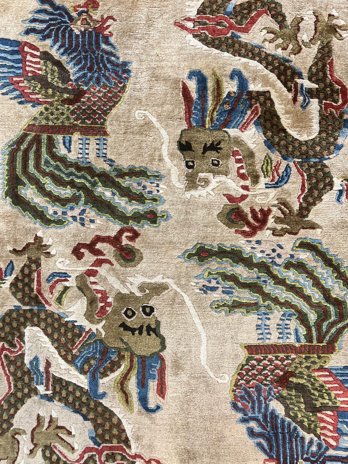 USED Antique Chinese Peking Rug 3 x 5.6, Dragon Motifs, Handmade Wool Asian Oriental Carpet