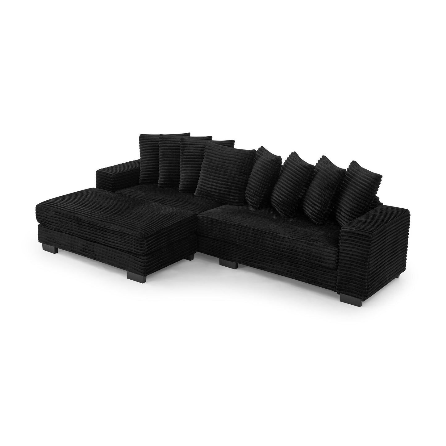 NEW Black Corduroy Tufted Upholstered L-Shaped Modular Convertible Sleeper Sectional Sofa Couch
