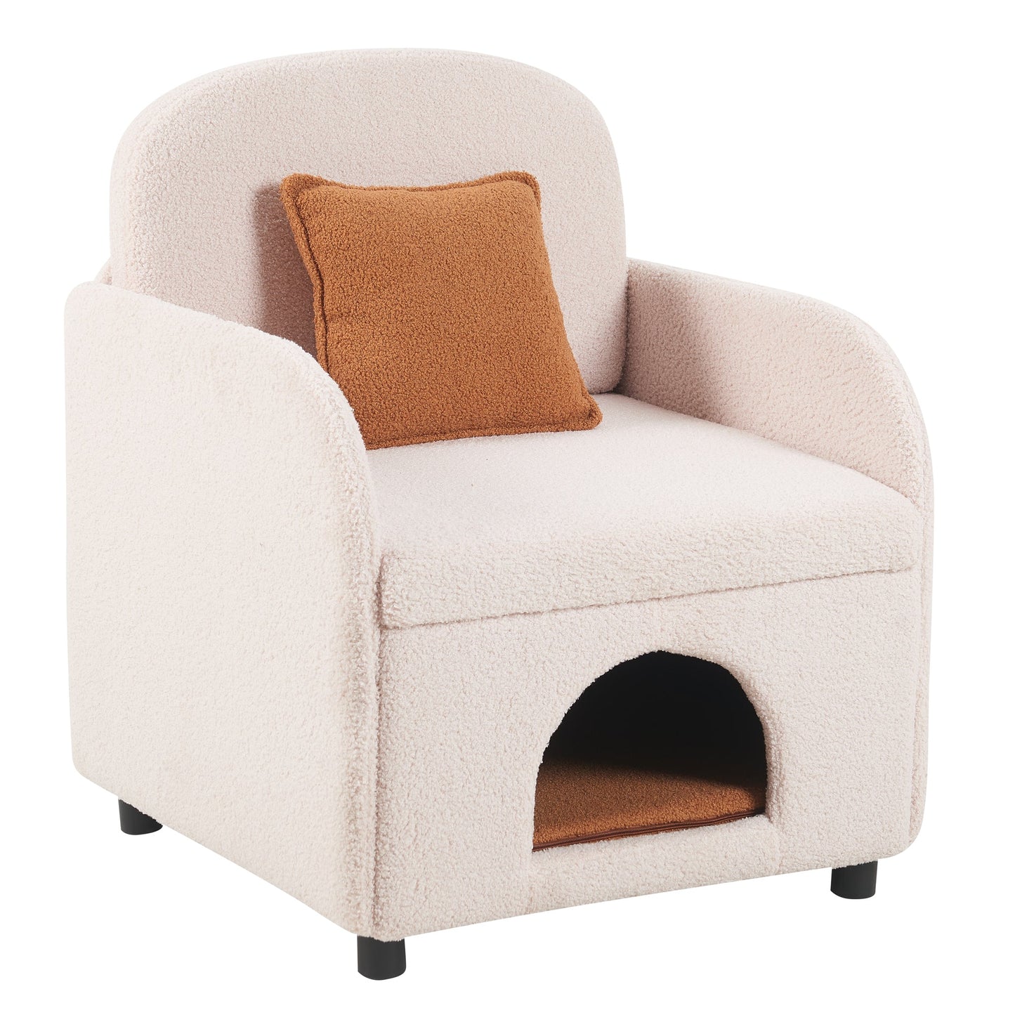NEW Furniture Style 2 in 1 Pet Friendly  Fluffy Fabric Sherpa Upholstered Leisure Armchair with Lumbar Pillow for Living Room Bedroom Home and Office, Cream White