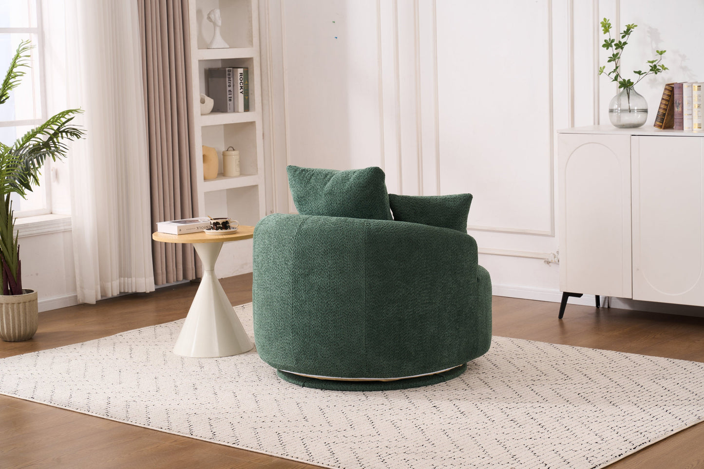 NEW 360° Green Swivel Accent Barrel Round Upholstered Sofa Chair with 3 Removable Pillows