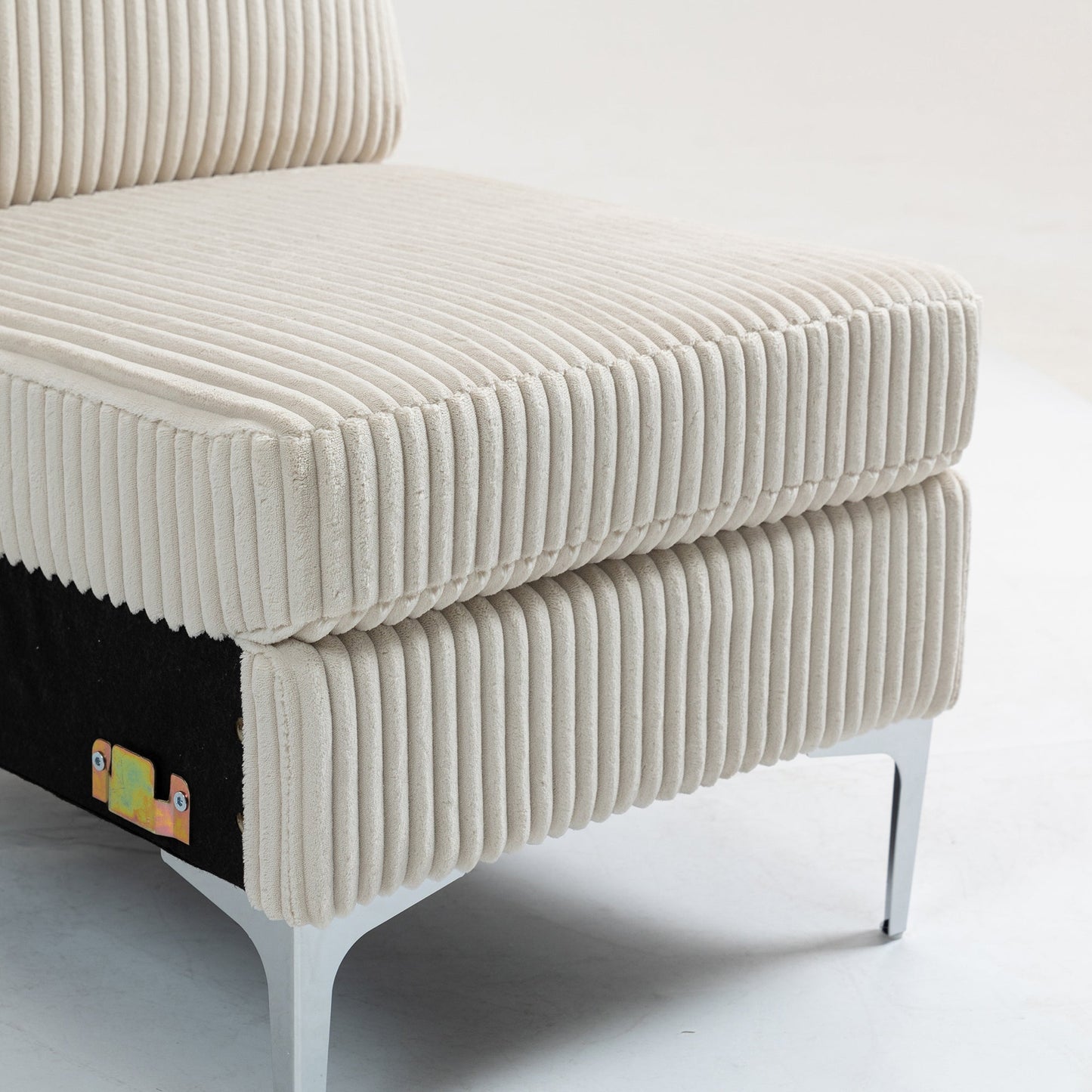 NEW Modular Beige Sectional Sofa Armless Seat Module  Corduroy Single Couch with Back Cushion