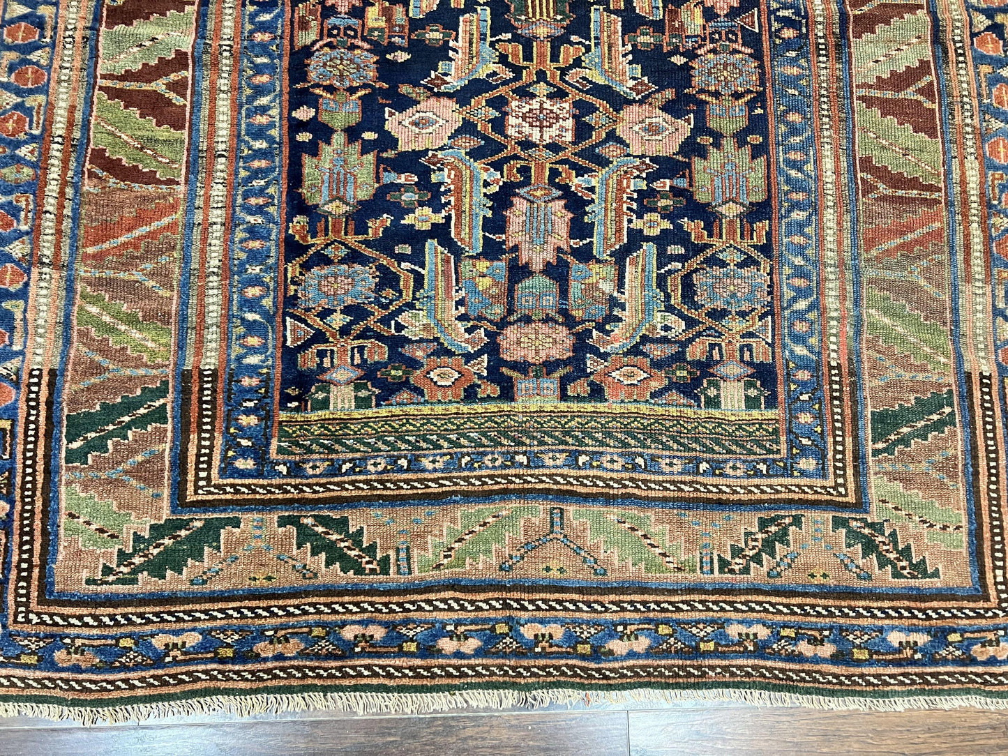 USED Caucasian Kalegy Rug 6x11, Wide Runner, Wool Hand Knotted Carpet, Navy Blue Tribal Rug, 1920s Antique Rug, 6 x 11 Oriental Carpet