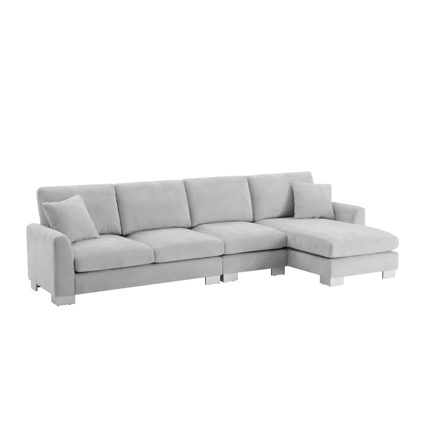 NEW Chenille Fabric Light Gray Modern Oversized L-Shaped Sectional Sofa with Chaise and Pillows