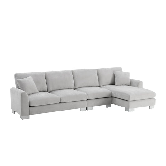 NEW Chenille Fabric Light Gray Modern Oversized L-Shaped Sectional Sofa with Chaise and Pillows