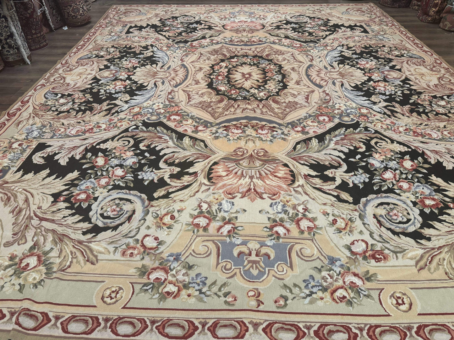 USED Wonderful Needlepoint Rug 10x14, Large Aubusson Carpet, Floral, Elegant, European Design