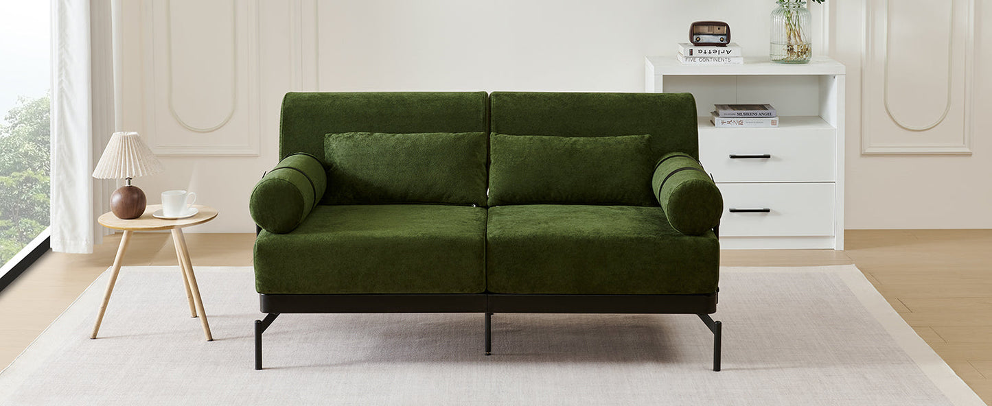 NEW Modern Green Chenille Foam 2 Seat Pillow Top Arms Metal Frame Loveseat