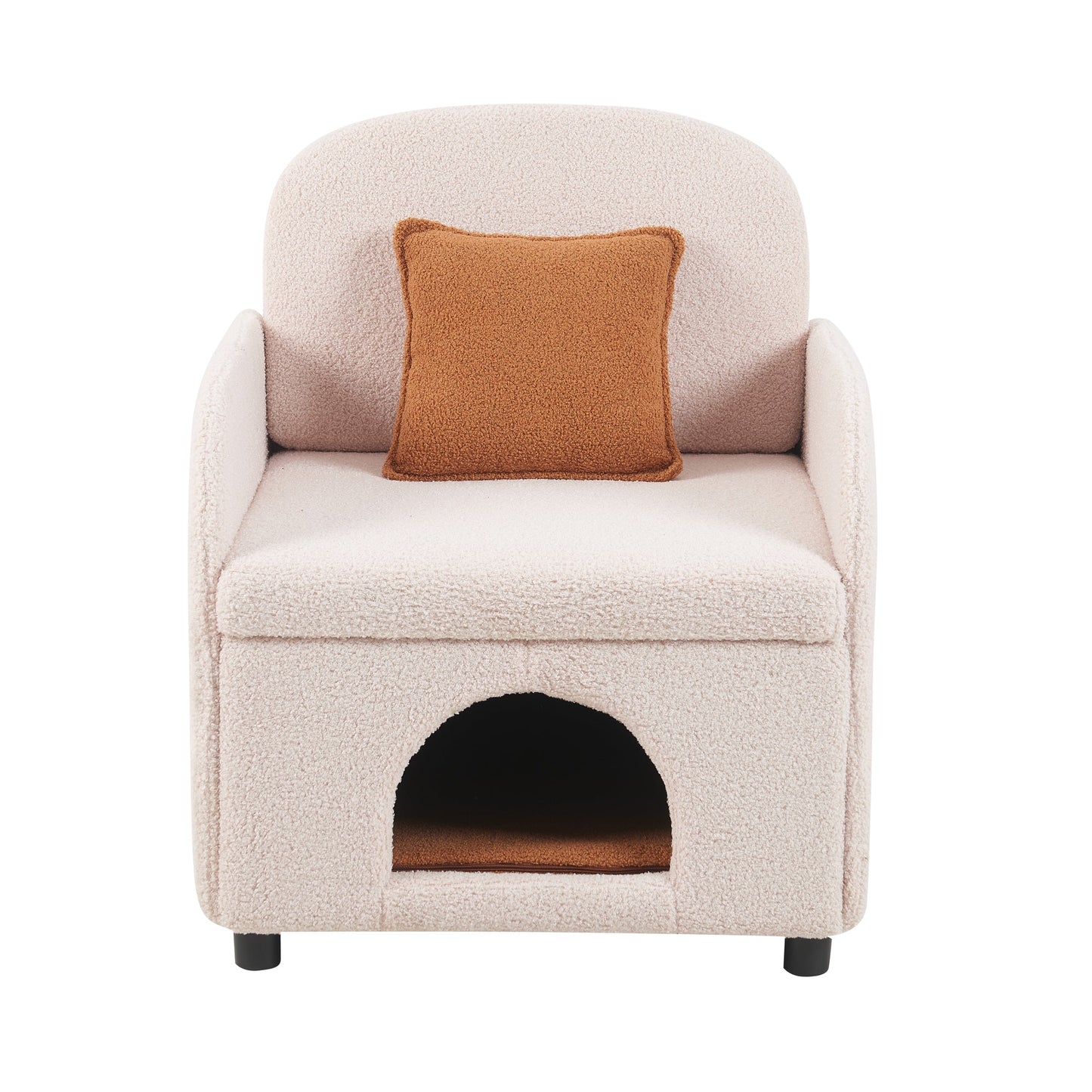 NEW Furniture Style 2 in 1 Pet Friendly  Fluffy Fabric Sherpa Upholstered Leisure Armchair with Lumbar Pillow for Living Room Bedroom Home and Office, Cream White