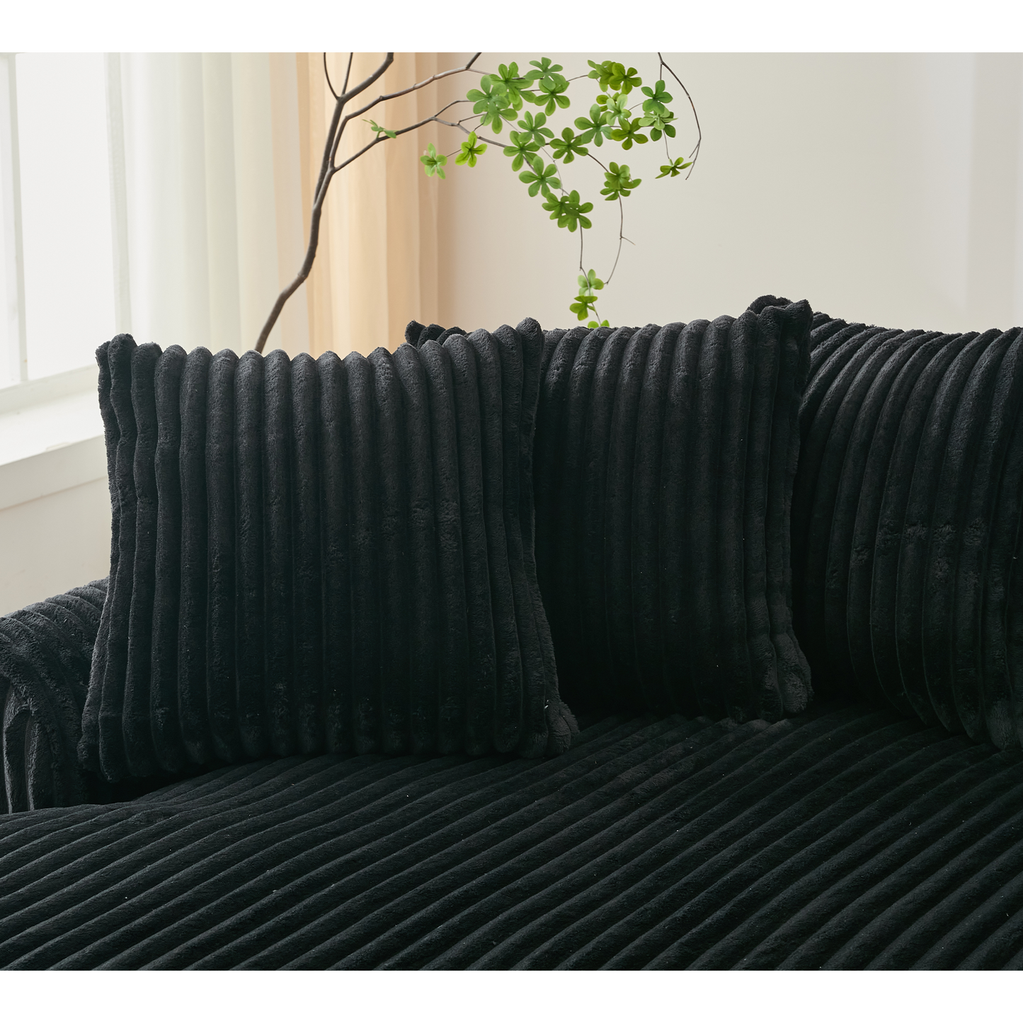 NEW 127''  Large Sectional Sofa ,Elegant Curved Design ,High-Resilience Foam ,Ten Back Cushions,L-Shape Left Sofa,No Assembly  Required , (Black-Soft Corduroy Fabric)