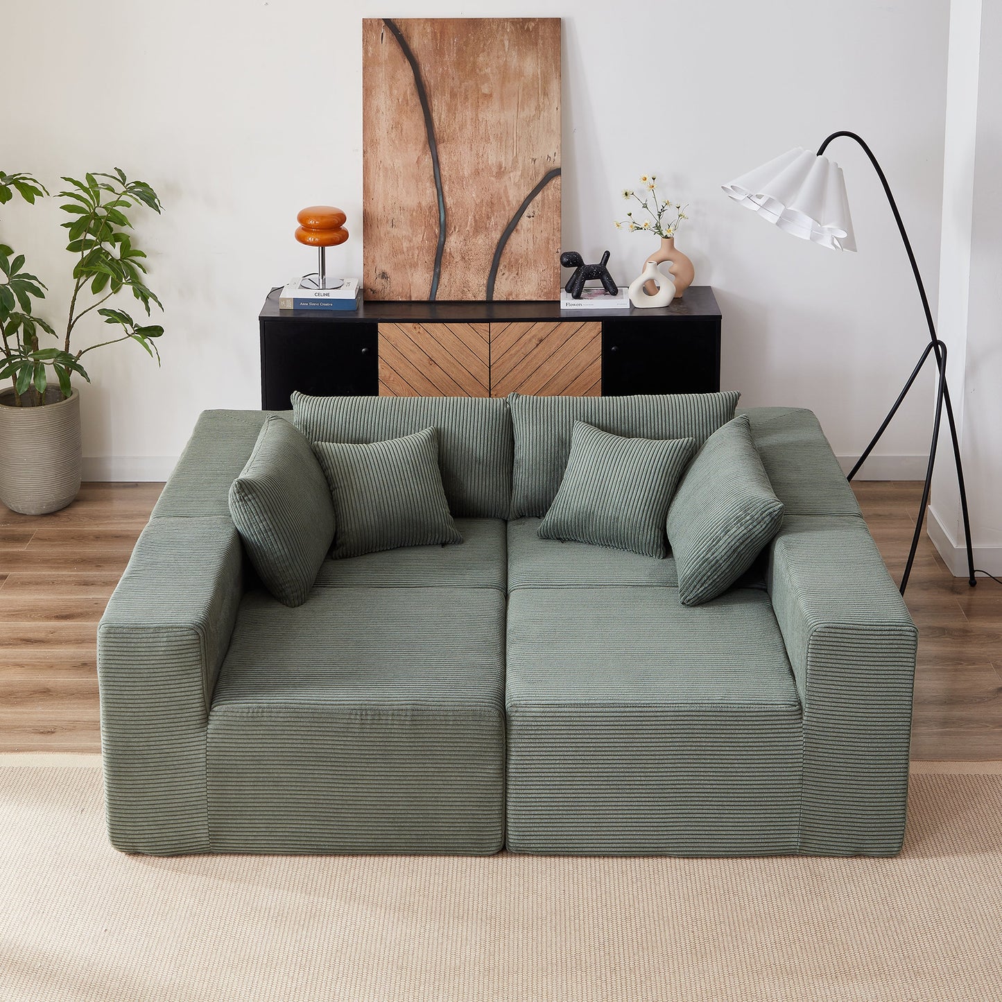 NEW 104-Inch Corduroy  Modular L Shaped Sectional Sofa,Luxury Floor Couch Set,Upholstered Indoor Furniture,Foam-Filled Compressed Sofa for Living Room,Bedroom,4 PC Free Combination