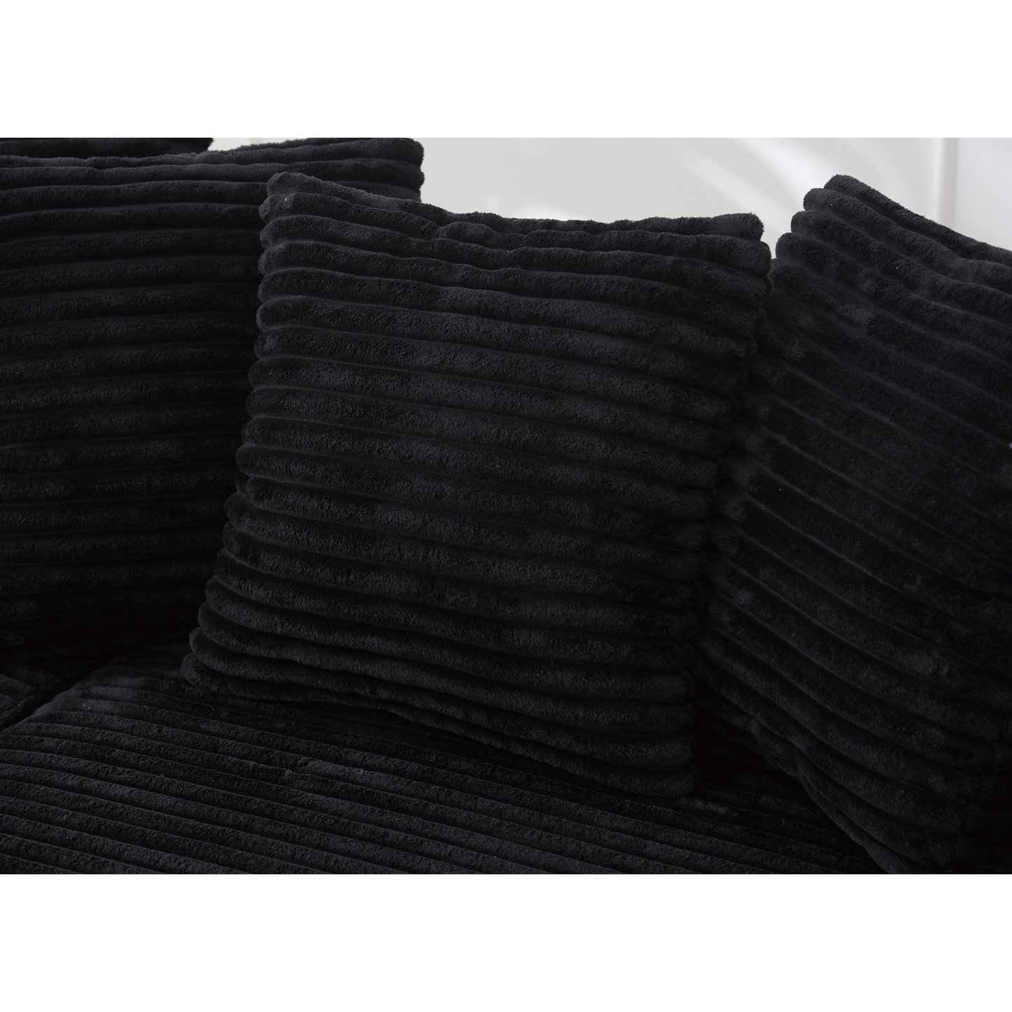 NEW Oversized Black Two-Piece Couch L Shaped Sofa Corduroy Right Chaise Daybed with Armrests Eight Throw Pillows