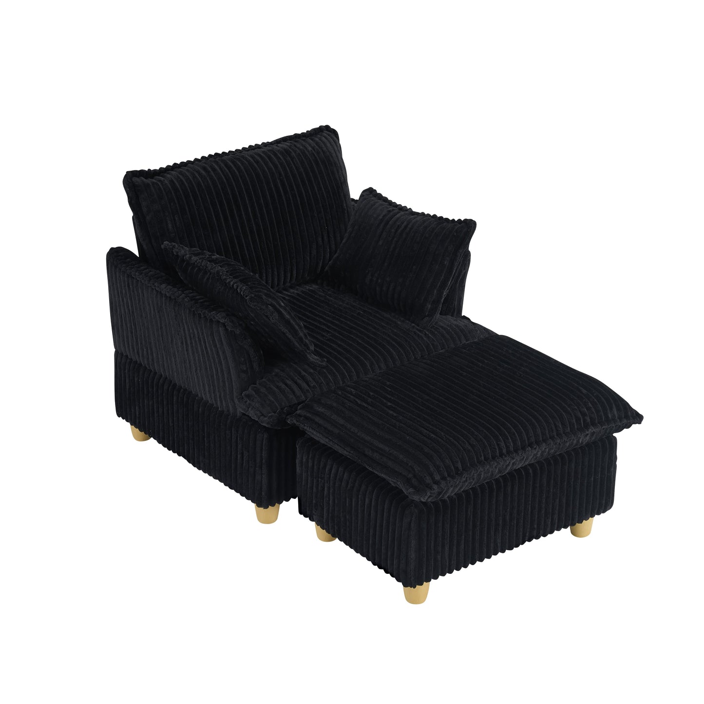 NEW Single-Seat with Ottoman and Throw Pillows Corduroy Chair Lounge