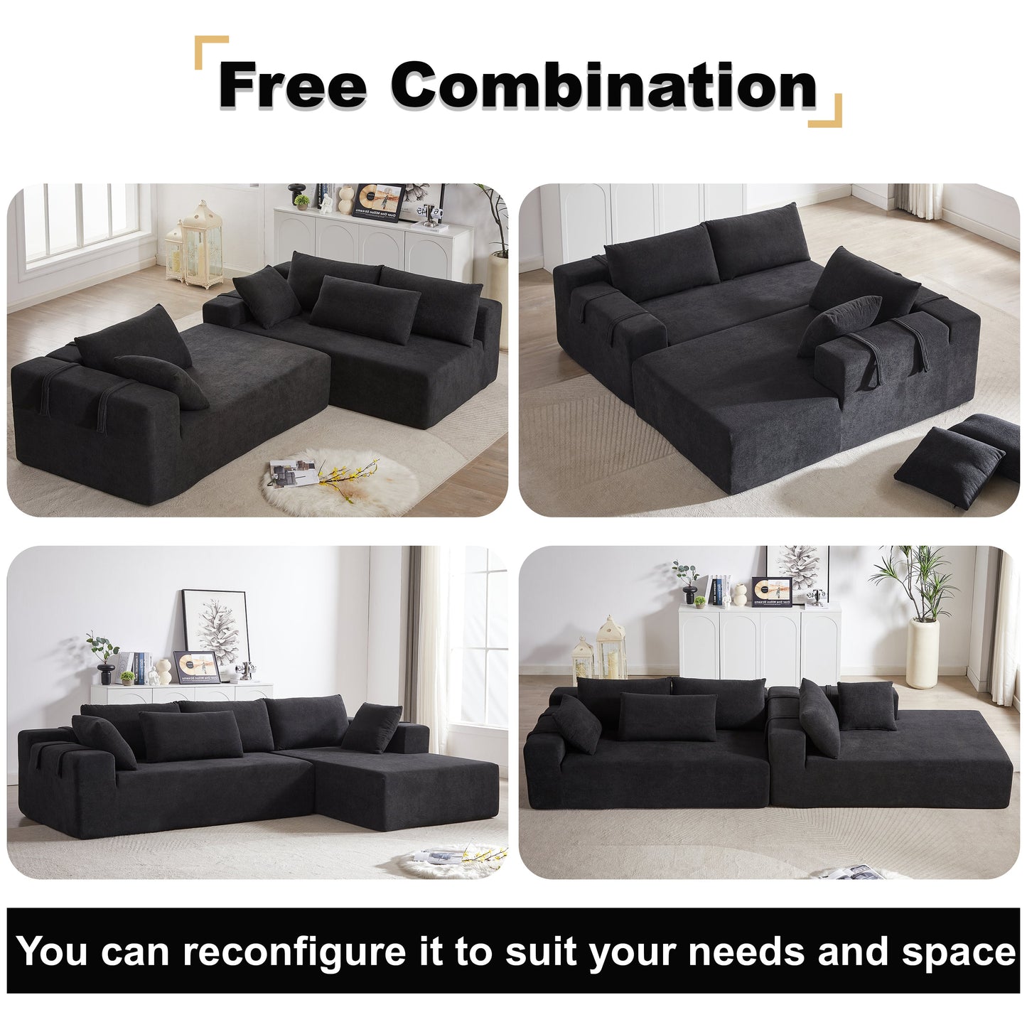 NEW Modern Chenille Free Combination Upholstered Sectional Sofa Couch Set,Modular 108' L Shaped Sectional Living Room Sofa Set With 6 Pillows