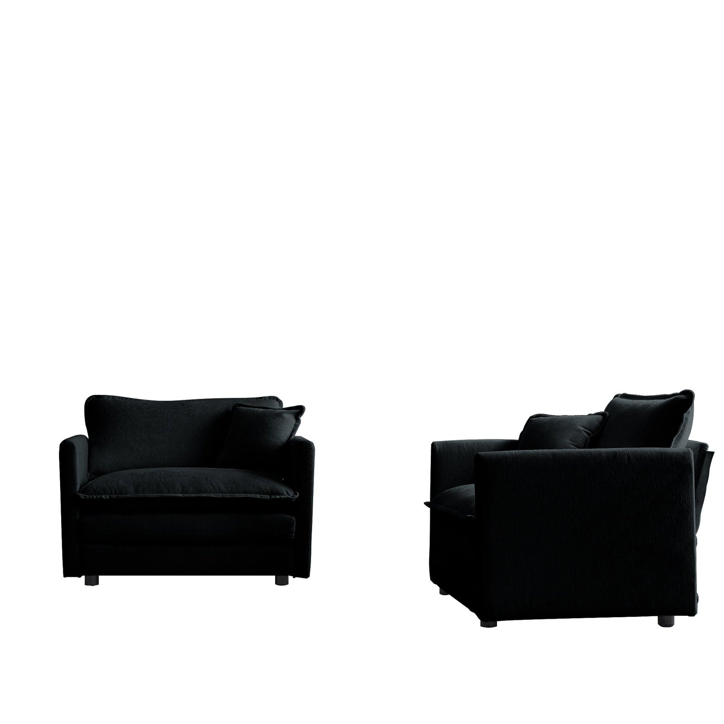 NEW 2pc High-end Black Chenille Upholstered Accent Armchair Side Chair Set with Toss Pillow