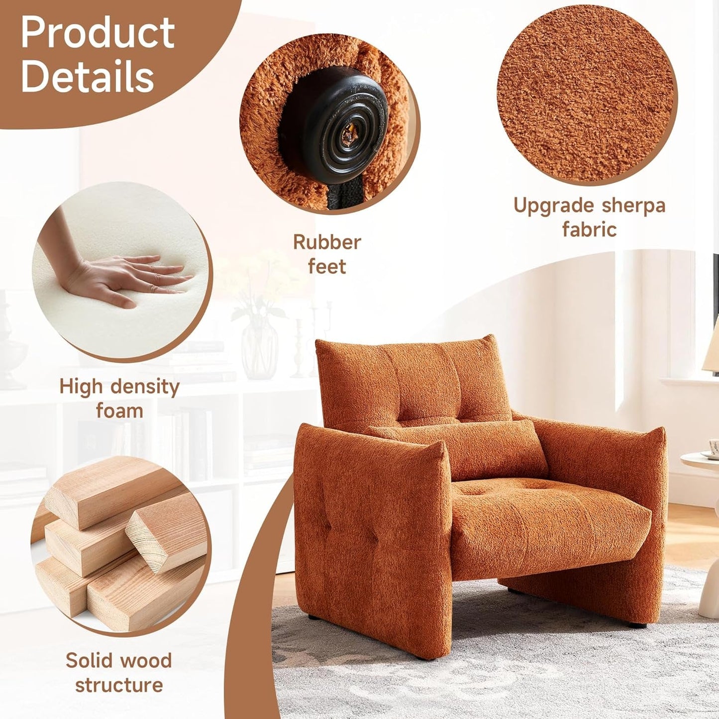 NEW Taupe Sherpa Upholstered Accent Arm Chair Luxurious