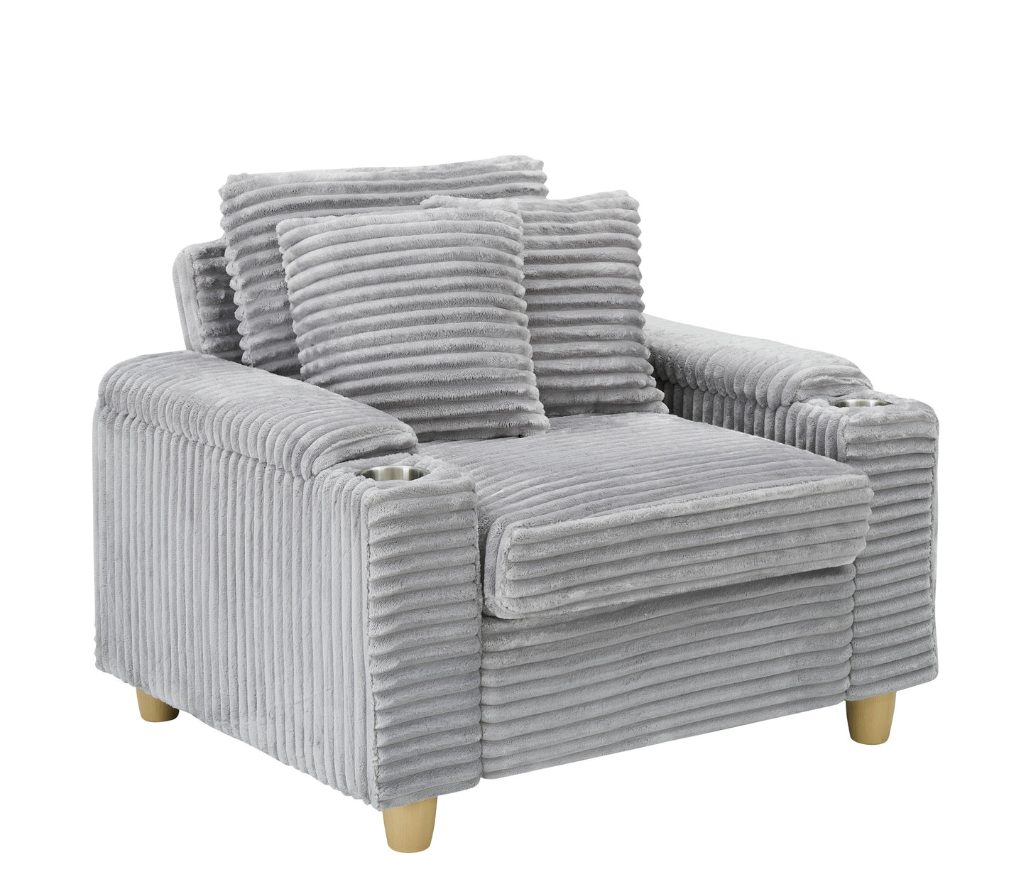 NEW Gray Corduroy Fabric Single Seater Oversized Loveseat with Storage Ottoman