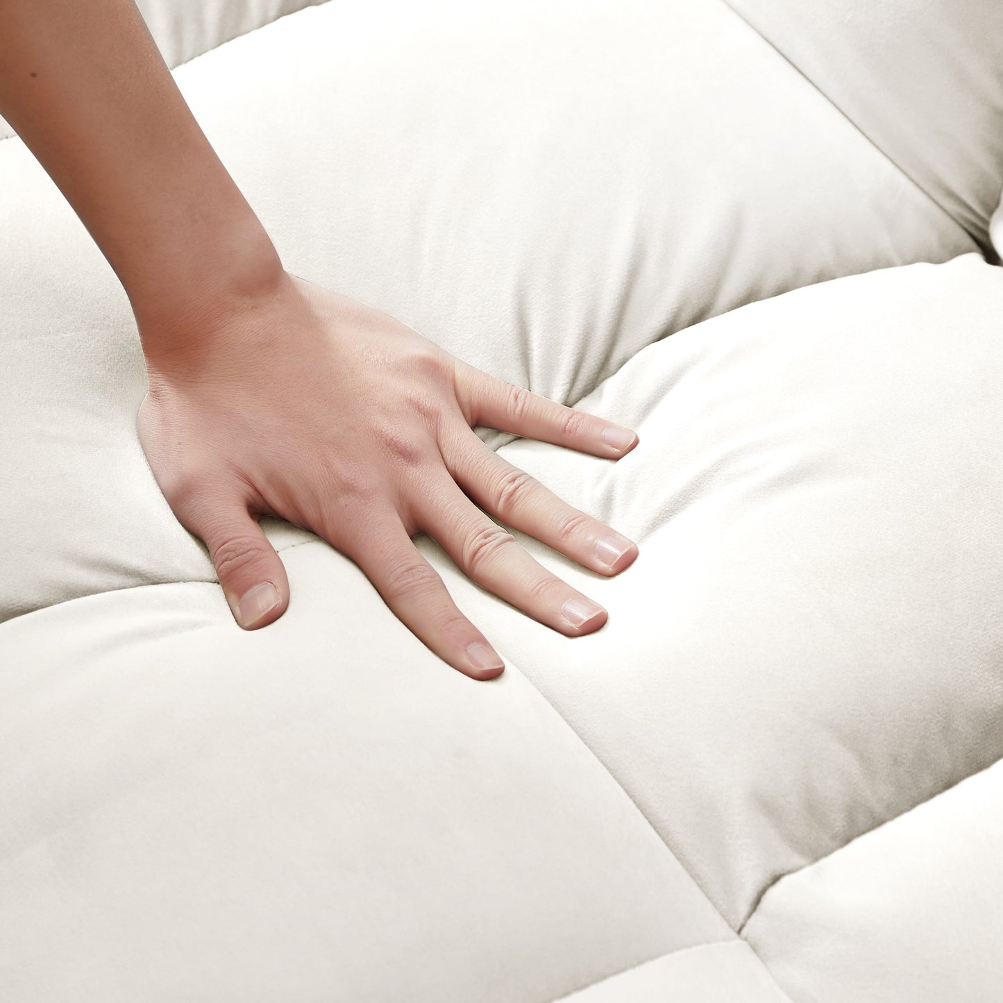 NEW 55.1-inch 3-in-1 Off White Convertible Modern Velvet Double Sofa Futon Bed with Adjustable Back Storage Bag and Pillow