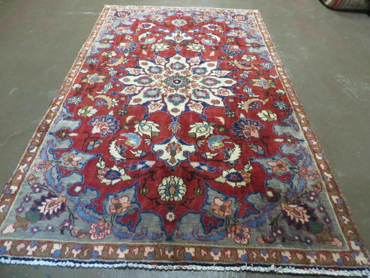 USED 4' X 6' Antique Handmade India Floral Oriental Wool Rug Vegetable Dyes #120