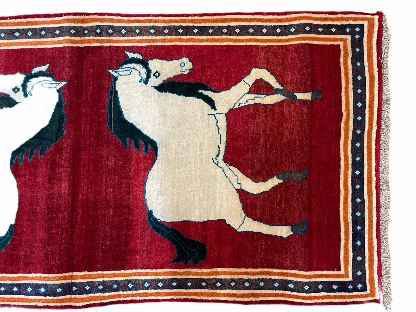USED 3.5 X 6 Handmade Hand-Knotted New Vintage Rug Quality Wool White Horses Red