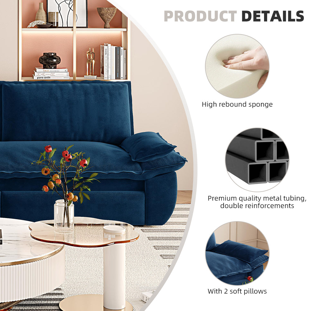 NEW 73.2' Blue Multi-Functional Velvet Loveseat 3-in-1 Convertible Sleeper Queen Pull Out Sofa Bed