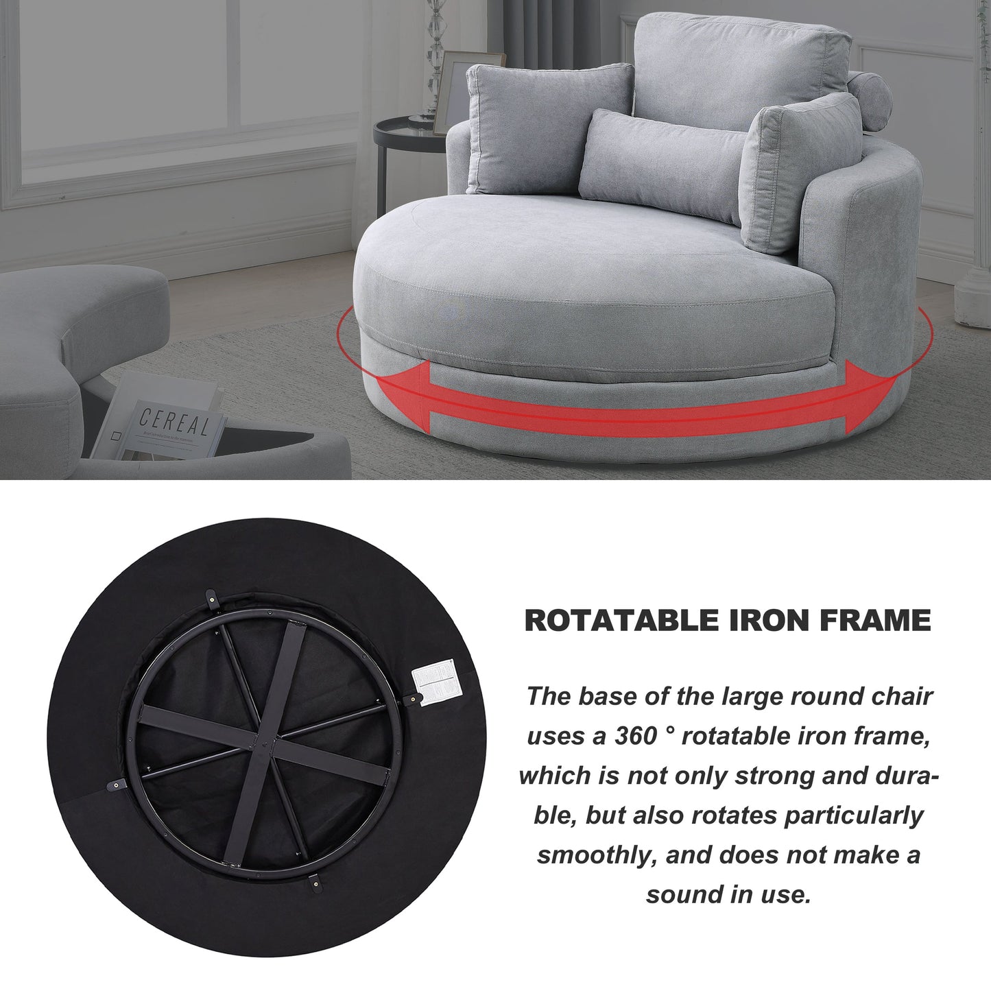 NEW We Like Swivel Accent Barrel Modern Grey Sofa Lounge Club Big Round Chair with Storage Ottoman Linen Fabric with Pillows