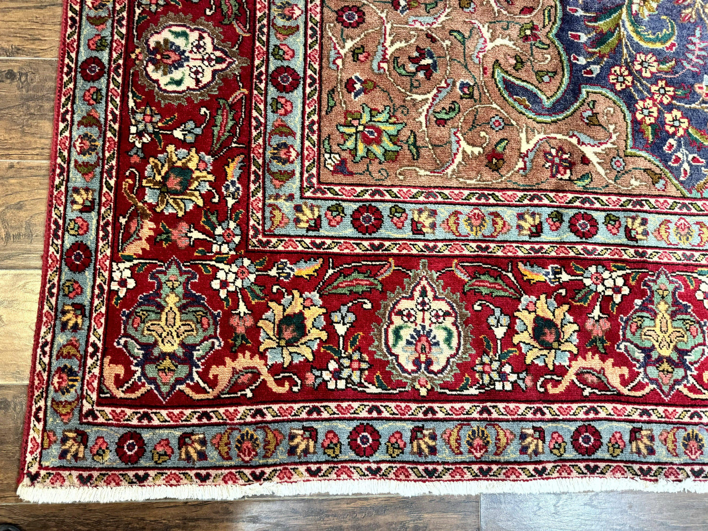 USED Wonderful Persian Tabriz Rug 10x14, Antique Persian Carpet, Handmade Wool Rug, Floral Medallion, Red Navy Blue, Colorful, Large Persian Area Rug