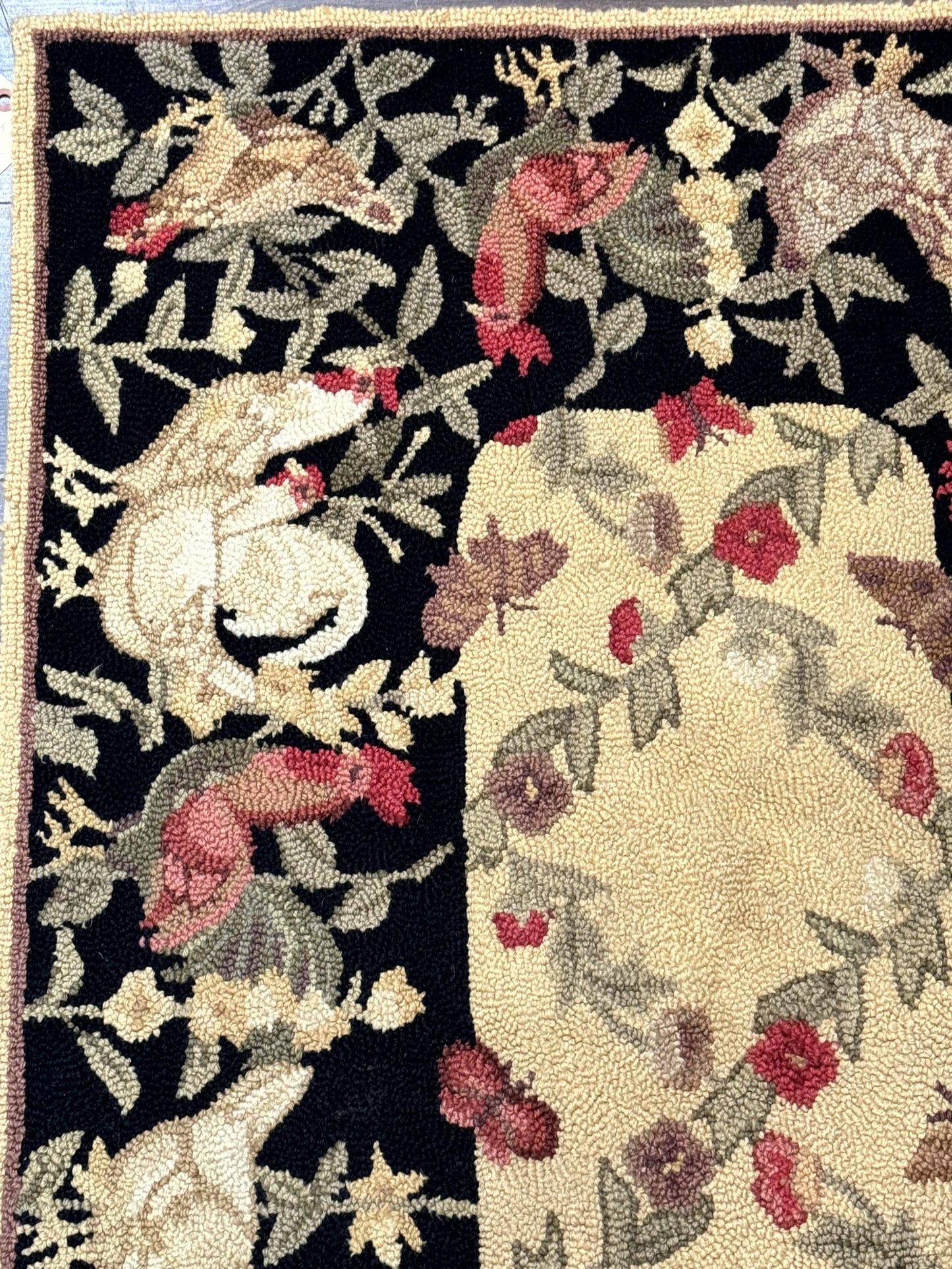 USED Small Vintage Hooked Rug, Roosters, Handmade, Wool