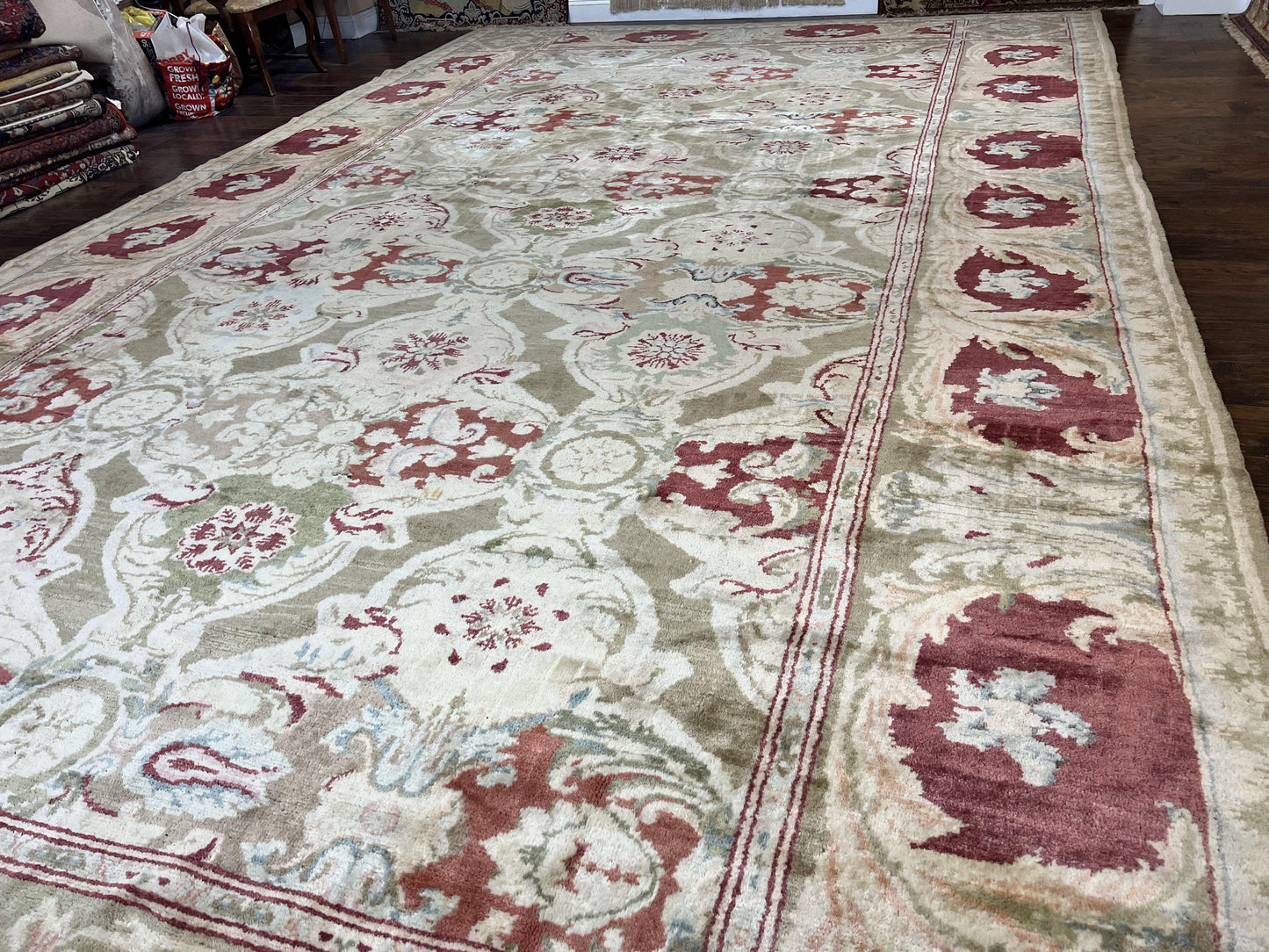 USED Large Egyptian Oushak Rug 12x21, Wool Handmade Vintage Carpet, Allover Pattern, Oversized 12 x 21 ft Traditional Rug