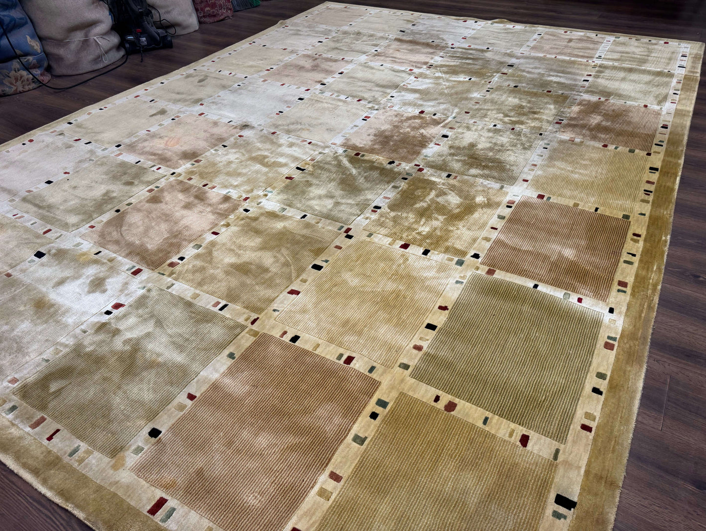 USED Large Wool Rug 10x13, Panel Design, Modern Contemporary Carpet