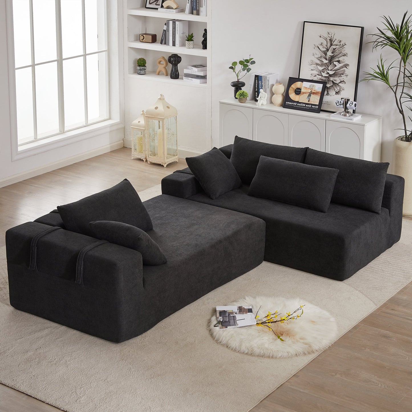 NEW Modern Chenille Upholstered Sectional Sofa Couch Set,Modular 108' L Shaped Sectional Living Room Sofa Set With 6 Pillows,Free Combination Sofa Couch for Living Room,Bedroom(Right Chaise)W834P240010