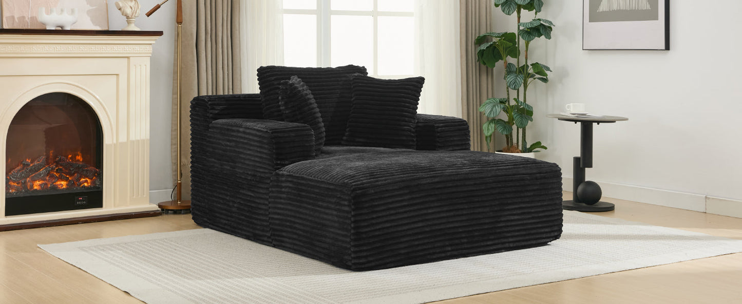 NEW Modern Black Corduroy Chaise Lounge Sofa Bed with Removable Pillows, 48.8' Upholstered Sleeper Sofa
