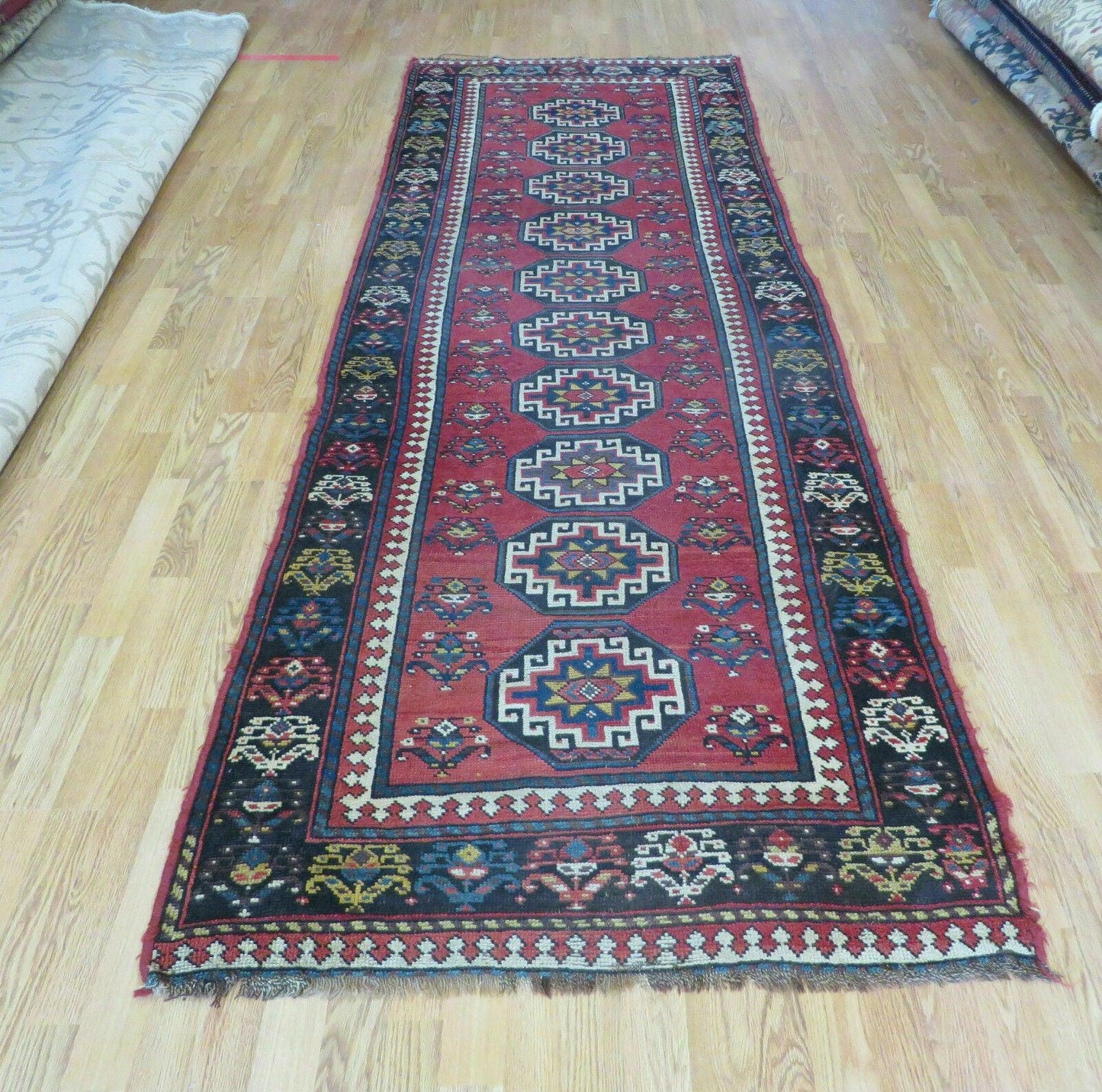 USED 3' 3" X 10' Hand-Knotted Antique Handmade Caucasian Kazak Wool Runner Rug