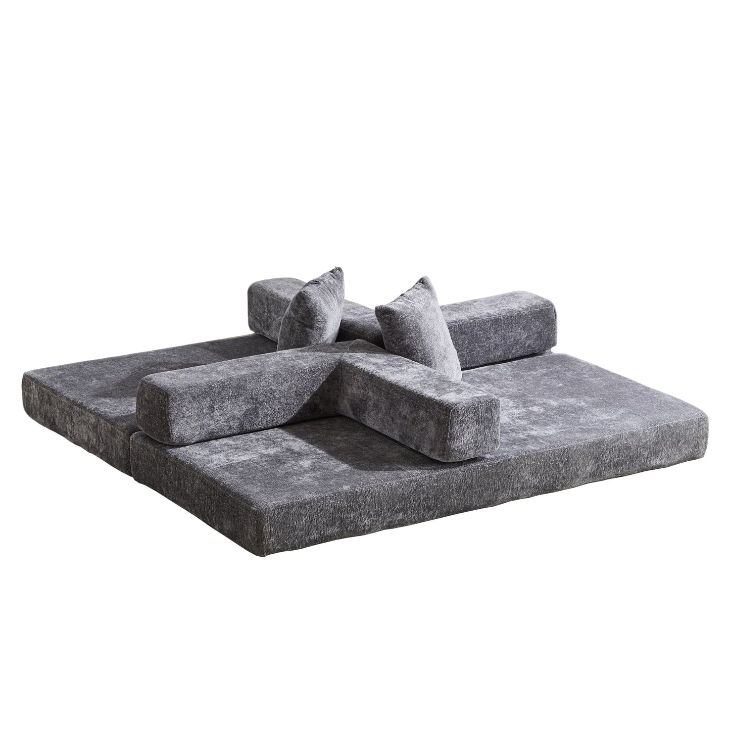 NEW Floor Couch,Compression Sofa,Convertible Floor Sofa Bed-with Pillow Back Support Armrest,Comfy Futon Couch Lounge Sleeper Bed,Chenile fabric,for Living Room Bedroom (DARK-GREY)