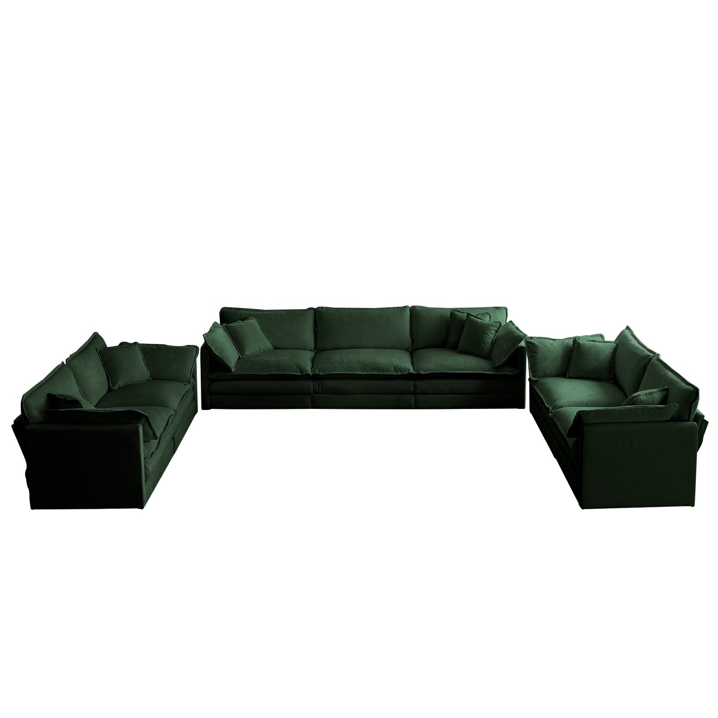 NEW 3 Piece Sofa Set Oversized Sofa Comfy Sofa Couch, 2 Pieces of 2 Seater and 1 Piece of 3 Seater Sofa  for Living Room, Deep Seat Sofa Green Chenille